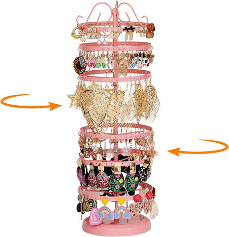 360 Rotating Earring Holder Organizer Stand,5 Tiers Acrylic Jewelry Organizers and Storage,Stud Earring Organizers and Storage,228 Holes and 232 Grooves for Earrings Necklaces chain bracelet
