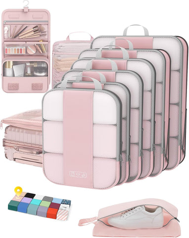 10 Set Compression Packing Cubes for Travel Essentials,Compressible Expandable Packing Cubes for Suitcase,OlarHike Luggage Organizer Bags for Travel,Handy Helper for Organizing Clothes(Black)