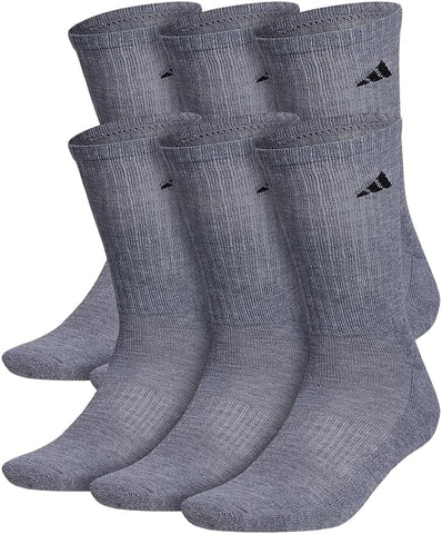 adidas Men's Athletic Cushioned 6-Pack Crew, Cushioned Crew Socks with Arch Compression for a Secure Fit
