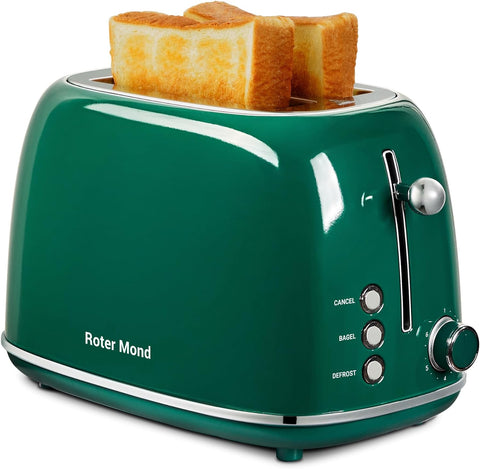 2 Slice Toaster Retro Stainless Steel with Bagel, Cancel, and Defrost Functions, 6 Bread Shade Settings, Extra Wide Slots and Removable Crumb Tray, Orange