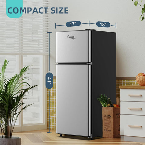 4.5 Cu Ft Mini Fridge for Bedroom, 2 Door Small Fridge, 7 Level Thermostat, LED Light, Small Refrigerator for Bedroom, Office, Dorm