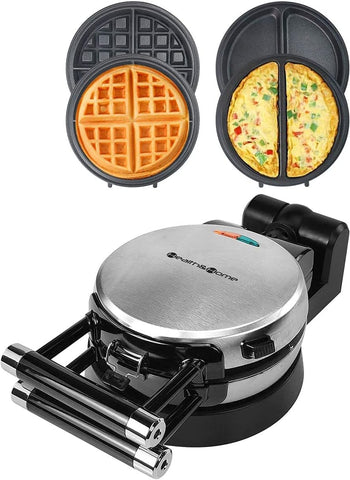 3-in-1 Waffle, Omelet, Egg Waffle Maker, 3 Removable Nonstick Baking Plates, Upgraded 360 Rotating Belgian Maker