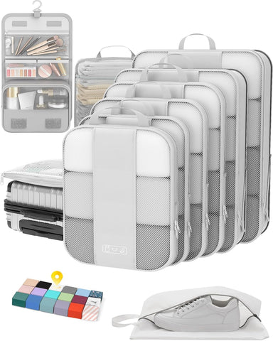 10 Set Compression Packing Cubes for Travel Essentials,Compressible Expandable Packing Cubes for Suitcase,OlarHike Luggage Organizer Bags for Travel,Handy Helper for Organizing Clothes(Black)