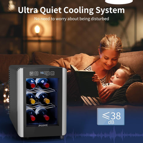 6 Bottle Wine Cooler, Wine Fridge Small with Digital Temperature Control, 46-65℉, Countertop Wine Cooler Refrigerator, Mini Freestanding Wine Cellars Glass Door, Thanksgiving, Christmas Gift