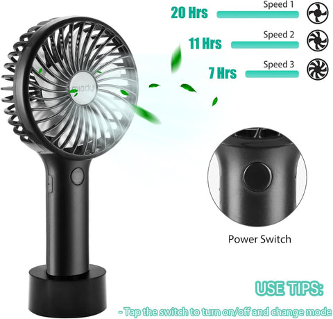 2-Pack Upgraded 5000mAh Portable Handheld Fan 3 Speed Mini USB Strong Wind 7-20 Hours Runtime Personal Electric for Travel Office Outdoor