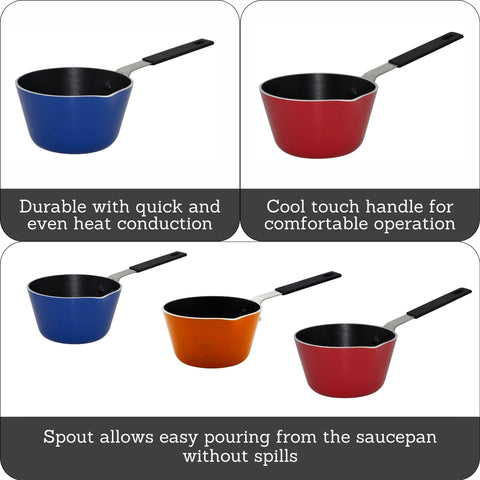 IMUSA USA Nonstick Multi Mini Sauce Pan with Silicone Handle Varies, You May Receive Red, Orange, Blue Color (Pack of 1)