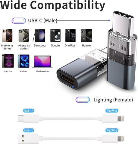 4 Pack Lightning to USB C Adapter for iPhone 15/16 Pro/16 Pro Max/Plus,Samsung S24,iPad Air,Nintendo Switch,Fast Charging&Data Transfer Lightning Crystal