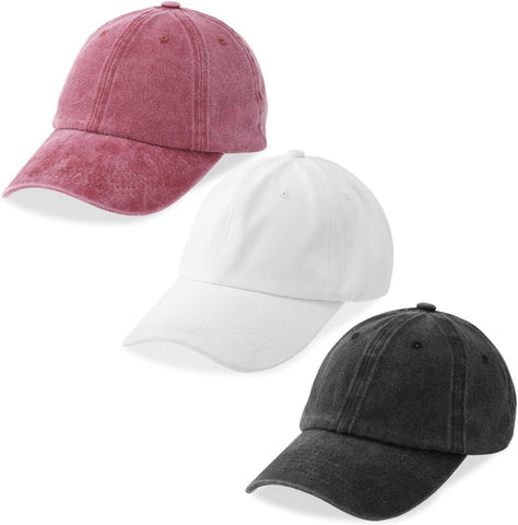 3 Pack Washed Plain Baseball Cap, Retro Adjustable Dad Hats Gift for Men/Women,Unstructured/Cotton