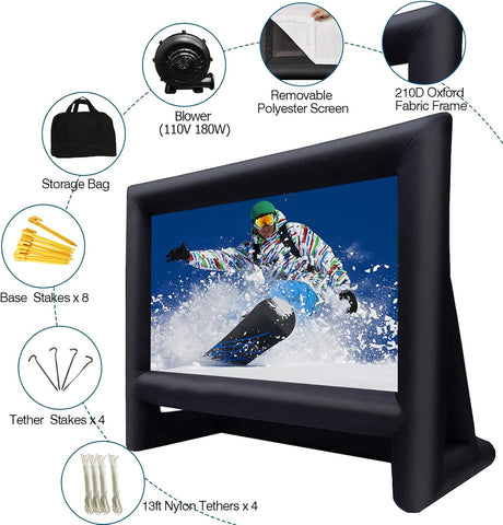 16ft Inflatable Movie Screen Outdoor Projector Screen with Air Blower Storage Bag - Front/Rear Projection, Easy Set Up Blow Up Screen for Backyard Movie Night, Theme Parties, Celebrations
