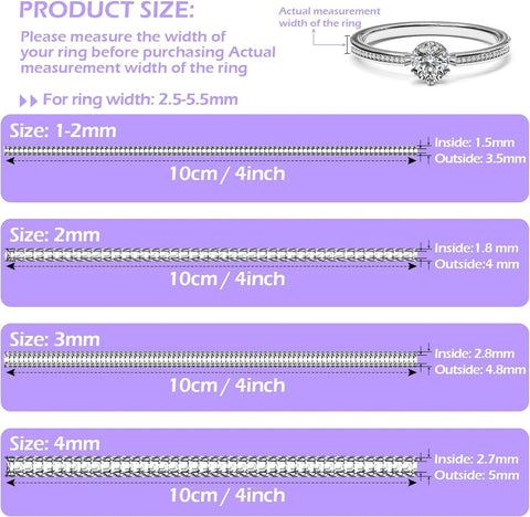 100 Pcs Ring Sizer Adjuster for Loose Rings with Ring Size Measuring Tool, Plug-in Invisible Ring Guards Silicone Tightener EVA Foam Ring Size Adjuster Set with Polishing Cloth