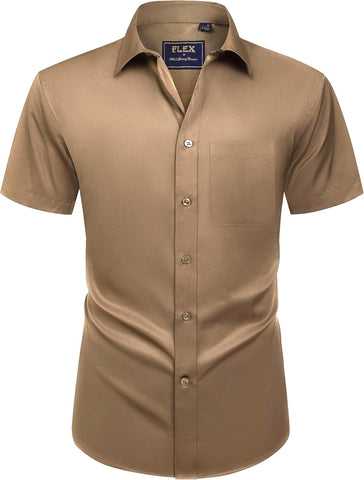 Alimens & Gentle Mens Short Sleeve Dress Shirts Wrinkle Free Solid Casual Button Down Shirts with Pocket