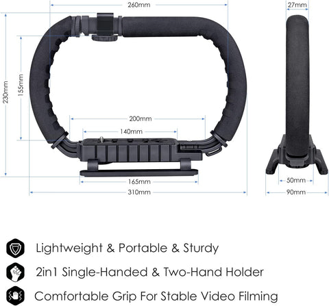 3-Shoe DSLR/Mirrorless/Action Camera Camcorder Phone Stabilizer Expansion Cage Mount Moviemaking Holder Rig YouTube Tiktok Vlogging Video Kit Compatible with GoPro Canon Nikon Sony iPhone Android