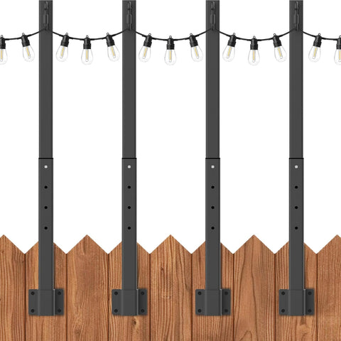 10Ft String Light Poles 4 Pack,Light Poles for Outside Lights,Outdoor with Fence Brackets Hanging Lights,Metal Stand Deck Patio Backyard