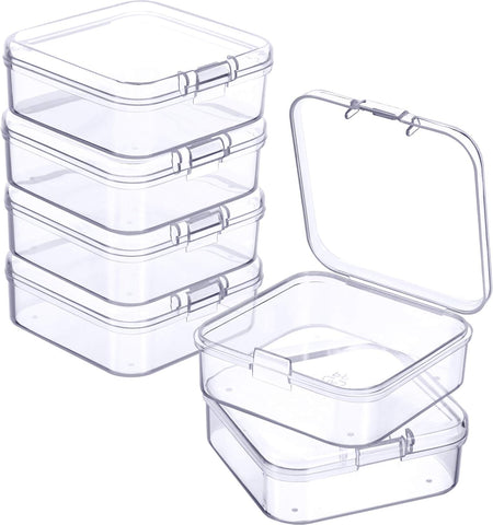 6 Pieces Mini Plastic Clear Beads Storage Containers Box for Collecting Small Items, Beads, Jewelry, Business Cards, Game Pieces, Crafts (2.13 x 2.13 x 0.79 Inch)