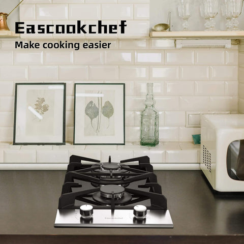 2 Burner Propane Gas Cooktop, 12 inch LPG/NG Dual Fuel Built-in Gas Stove Top, Black Tempered Glass Gas Stove, Gas Hob for Apartment, Outdoor, RV, With Thermocouple Protection