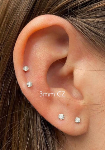 3mm Tiny CZ Screw on Flat Back Stud Earrings,Gold Plated Flat Back Cubic Zirconia Earrings for Helix Cartilage Tragus Earlobe Piercing Jewelry Gift for Women Men(3mm CZ, Gold)