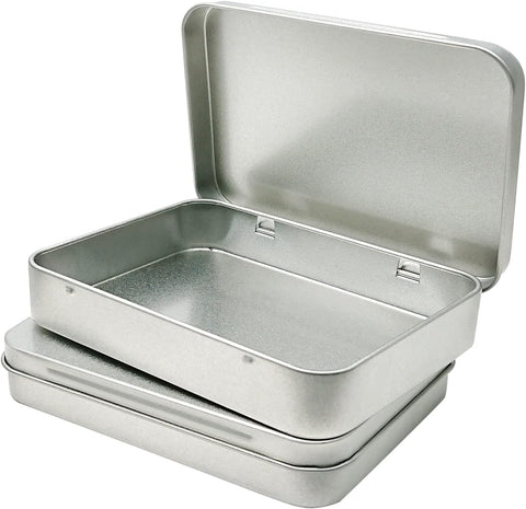 6 Pcs Metal Hinged Tin Box Container Mini Portable Small Storage Container Kit with Lid for Home Storage 3.7x2.3x0.8 Inch, Silver