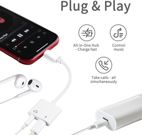 (2 Pack - White & Black) Lightning to 3.5mm Headphones Jack Adapter for iPhone,Apple MFi Certified Dongle 2 in 1 Aux Audio and Charger Splitter Adapter Compatible with iPhone 14/13/12/11/XS/XR/SE/8/7