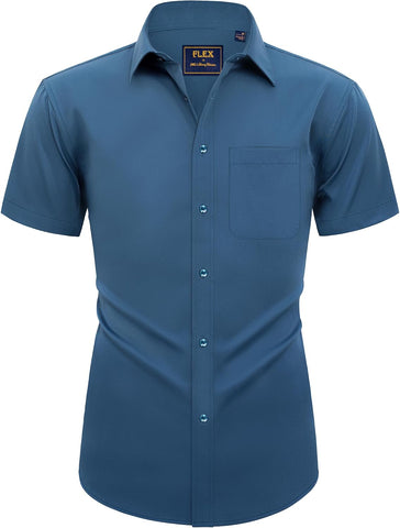 Alimens & Gentle Mens Short Sleeve Dress Shirts Wrinkle Free Solid Casual Button Down Shirts with Pocket