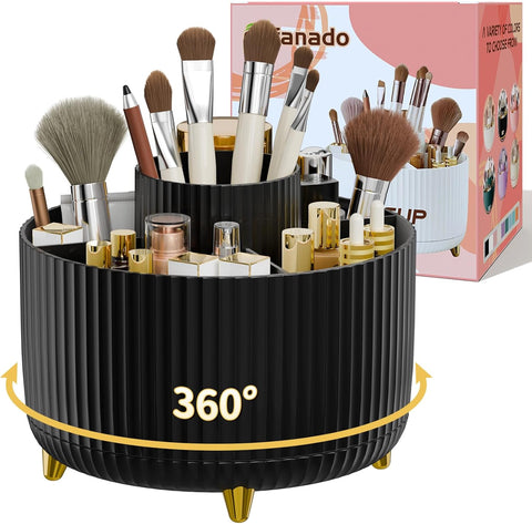 360° Rotate Makeup Brush Holder Organizer, Makeup Organizers Countertop, Makeup organization and Skincare Storage for Vanity, Desktop, Bathroom (White)