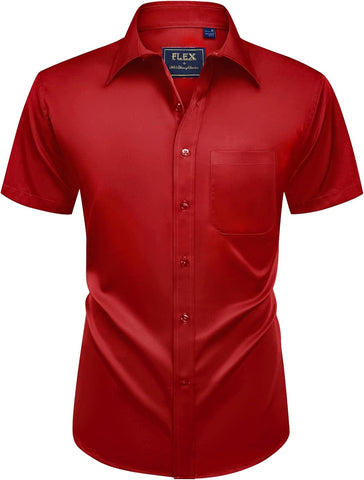 Alimens & Gentle Mens Short Sleeve Dress Shirts Wrinkle Free Solid Casual Button Down Shirts with Pocket