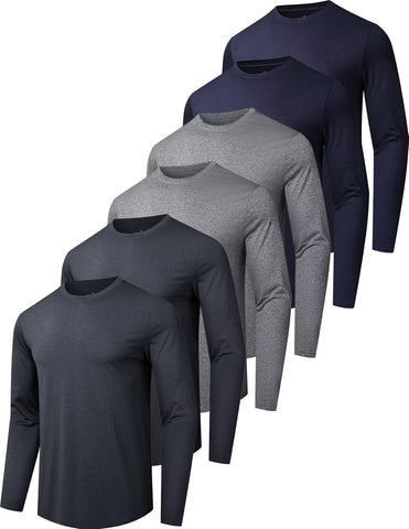 6 Pack Men's Quick Dry Long Sleeve Shirts UPF 50+ UV Sun Protection SPF Shirt Moisture Wicking T-Shirt for Casual Workout