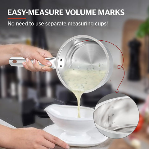 SUNHOUSE 1.5 Quart Sauce Pan, Stainless Steel Sauce Pan With Lid, Advanced Impact Bonding Technology, Stay-Cool Handle, Dishwasher Safe, Compatible with All Cooktops, PFOA Free