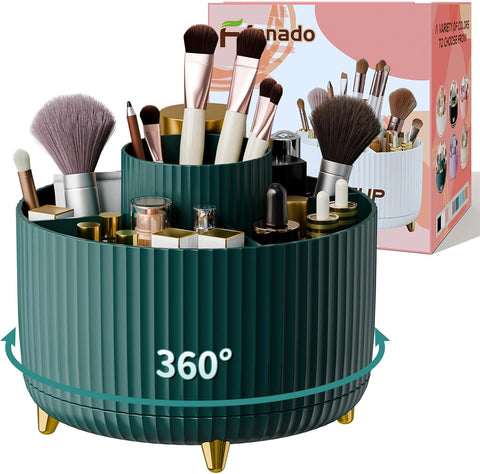 360° Rotate Makeup Brush Holder Organizer, Makeup Organizers Countertop, Makeup organization and Skincare Storage for Vanity, Desktop, Bathroom (White)