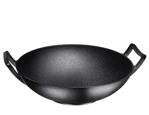 14 Inch Blue Enameled Cast Iron Wok/Pot - Bruntmor Nonstick Skillet Pan with Large Loop Handles for Versatile Cooking - Oven Safe & Electric Stovetop Compatible - Indoor and Outdoor Culinary Essential