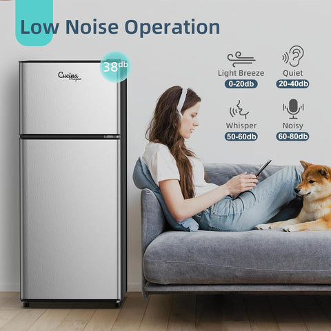 4.5 Cu Ft Mini Fridge for Bedroom, 2 Door Small Fridge, 7 Level Thermostat, LED Light, Small Refrigerator for Bedroom, Office, Dorm
