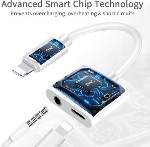 (2 Pack - White & Black) Lightning to 3.5mm Headphones Jack Adapter for iPhone,Apple MFi Certified Dongle 2 in 1 Aux Audio and Charger Splitter Adapter Compatible with iPhone 14/13/12/11/XS/XR/SE/8/7