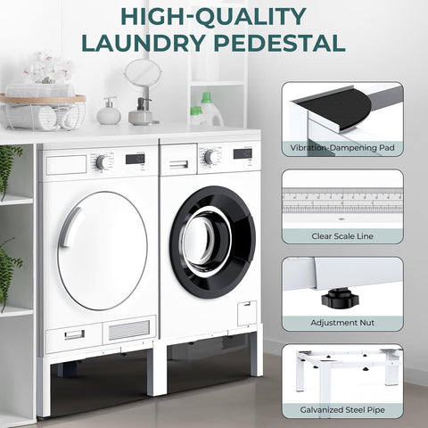 Adjustable Washer Dryer Pedestal Stand - Heavy Duty & Universal Washer Pedestal & Washing Machine Stand Fit (40.9-66.14L × 20.47-33.07W ×12.6H inch) - Compatible with Front Load Washers & Dryers