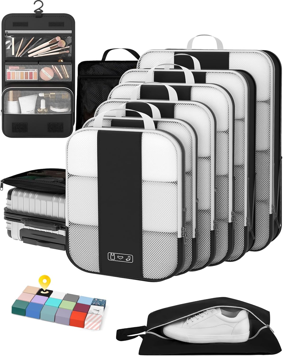 10 Set Compression Packing Cubes for Travel Essentials,Compressible Expandable Packing Cubes for Suitcase,OlarHike Luggage Organizer Bags for Travel,Handy Helper for Organizing Clothes(Black)