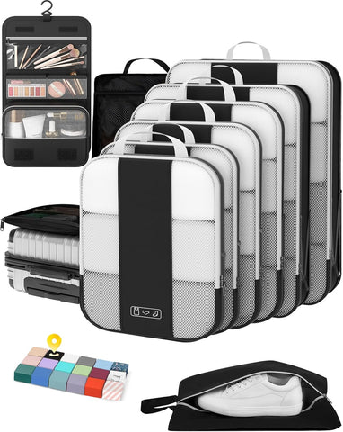 10 Set Compression Packing Cubes for Travel Essentials,Compressible Expandable Packing Cubes for Suitcase,OlarHike Luggage Organizer Bags for Travel,Handy Helper for Organizing Clothes(Black)