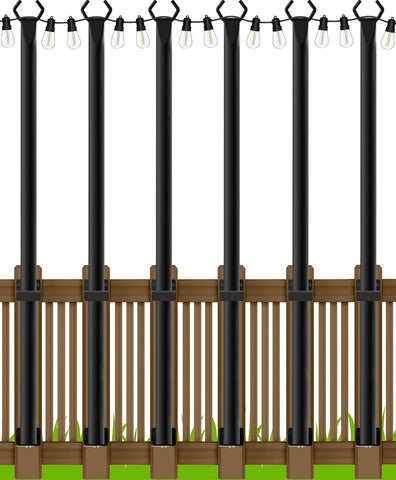 10Ft String Light Poles 4 Pack,Light Poles for Outside Lights,Outdoor with Fence Brackets Hanging Lights,Metal Stand Deck Patio Backyard