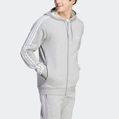 Adidas Men's Standard Essentials Fleece 3-Stripes Full-Zip Hoodie, Medium Grey Heather