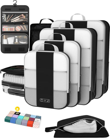 10 Set Compression Packing Cubes for Travel Essentials,Compressible Expandable Packing Cubes for Suitcase,OlarHike Luggage Organizer Bags for Travel,Handy Helper for Organizing Clothes(Black)