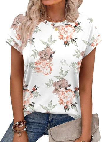 Alaroo Womens Summer Tops Short Sleeve Shirts Crew Neck Cute Trendy Tunic Blouses (S-3XL)