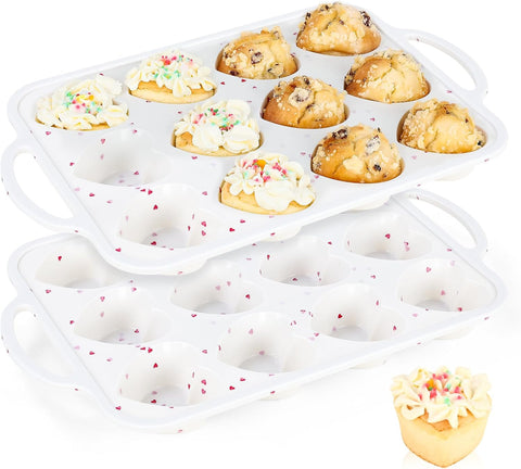 2Pack Silicone Muffin Pan for Baking with Metal Reinforced Frame, 12 Cup Regular Size Cupcake Pan, BPA Free Silicone Muffin Tray, Cupcake Baking Pan Molds for Oven Dishwasher Safe