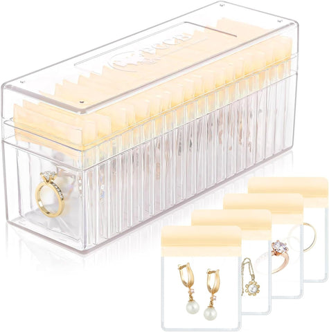 Acrylic Jewelry Box Organizer, Clear Jewelry Organizer and Storage with 20 Portable Anti Tarnish Jewelry bags, Travel Jewelry Case for Earrings/Rings/Necklaces Gifts for Women Girls, Clear