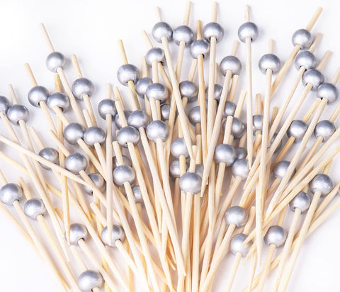 200PCS Cocktail Picks, Fancy Toothpicks for Appetizers, Decorative Bamboo Skewers for Appetizers Drinks Fruit, 4.7 Inch Long Wooden Gold Pearl Food Sticks Charcuterie Boards Accessories Party Supplies