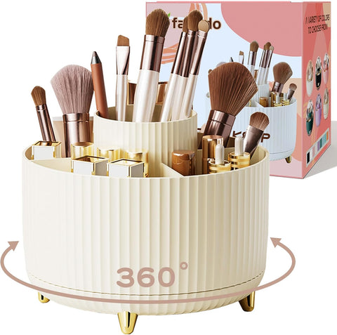 360° Rotate Makeup Brush Holder Organizer, Makeup Organizers Countertop, Makeup organization and Skincare Storage for Vanity, Desktop, Bathroom (White)