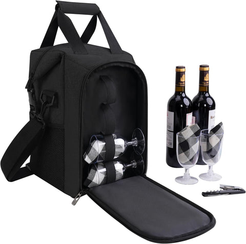 ALLCAMP Wine tote Bag with Cooler Compartment, Picnic Set Carrying Two sets of tableware