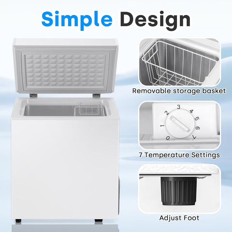 1.8 Cu. Ft Compact Chest Freezer, Free Standing Top Open Door Deep Freezer Holds Up to 50L with Adjustable 7 Thermostat and Removable Basket, Energy Saving for Home/Apartment/Garage, White