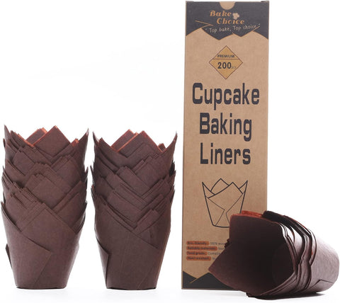 200pcs Natural Tulip Cupcake Liners for Baking Cups Unbleached European Parchment paper Tulip Muffin Liners, Cupcake Wrapper for Party, Christmas