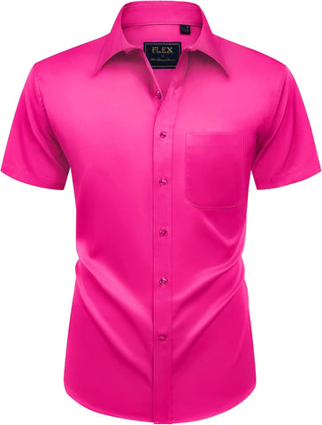 Alimens & Gentle Mens Short Sleeve Dress Shirts Wrinkle Free Solid Casual Button Down Shirts with Pocket