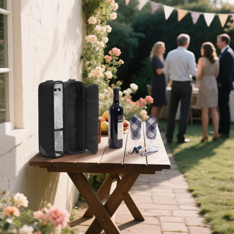 ALLCAMP Wine tote Bag with Cooler Compartment, Picnic Set Carrying Two sets of tableware