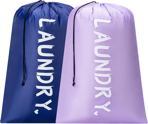 2 Pack XL Travel Laundry Bag, Machine Washable Dirty Clothes Organizer with Drawstring,Large Enough to Hold 4 Loads of Laundry, Easy Fit a Laundry Hamper or Basket Travel Essentials 24" x 36"