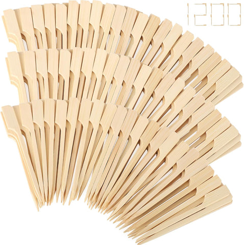 300PCS Cocktail Picks Bamboo Skewers for Appetizers, FATLODA Paddle Wooden Skewers, Fancy Flat Toothpicks for Appetizers, 4.7 IN Bamboo Sticks for Party Sandwich Fruit Charcuterie Boards Accessories