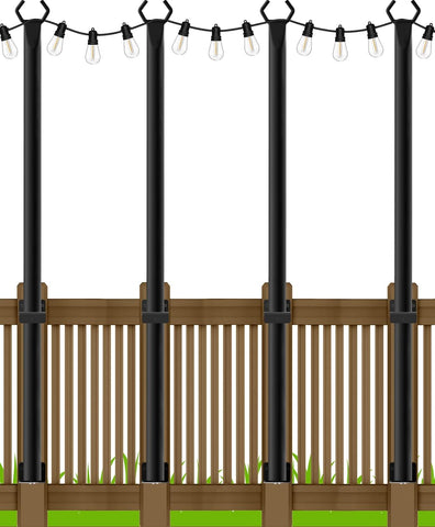 10Ft String Light Poles 4 Pack,Light Poles for Outside Lights,Outdoor with Fence Brackets Hanging Lights,Metal Stand Deck Patio Backyard